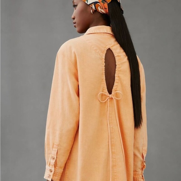 Anthropologie Pilcro Button Down Tie Back Shirt Dress in Peach - Picture 2 of 7